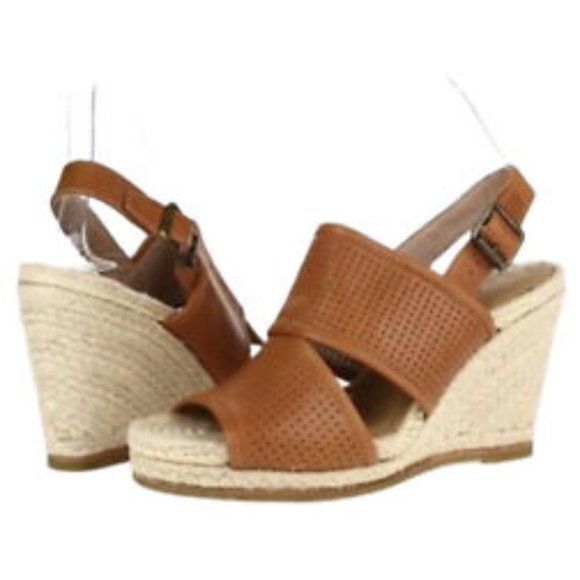 Biala Brown Leather Espadrille Slingback Sandal Wedges - Picture 2 of 6